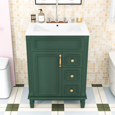 Élégant meuble-lavabo de style français avec lavabo, 2 tiroirs, tablette réglable