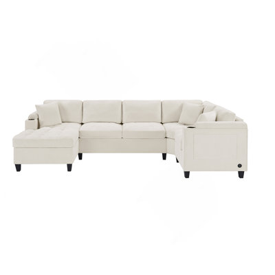 Modern U-Shaped Sectional Sofa With Built-In Conveniences, Ideal For Family Gatherings And Relaxing Entertainment Spaces