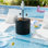 Pied de parasol noir 2 en 1 avec table d'appoint intégrée - Support robuste et lestable pour mâts de 3,8 cm (1,5 po)