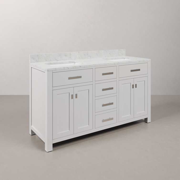 Minnetrista 60'' Double Bathroom Vanity with Carrara Marble Top