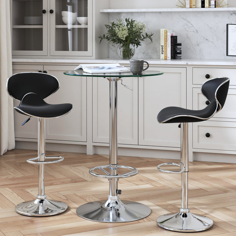 Aishvi 2 - Person Pedestal Dining Set, Chrome, Black