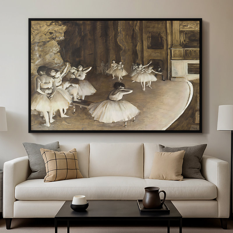 La répétition du ballet sur scène, 1874 - Edgar Degas, toile tendue avec châssis, 26 x 40, Noir