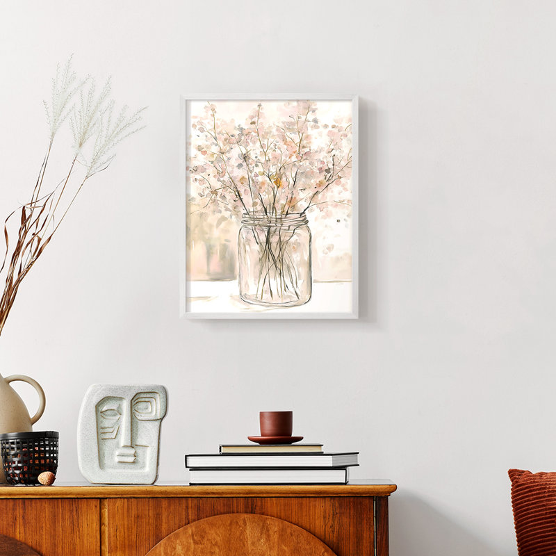 FLORAL Series DLVII - Impression encadrée de qualité supérieure - Prêt à accrocher - Aucun clou requis, Blanc