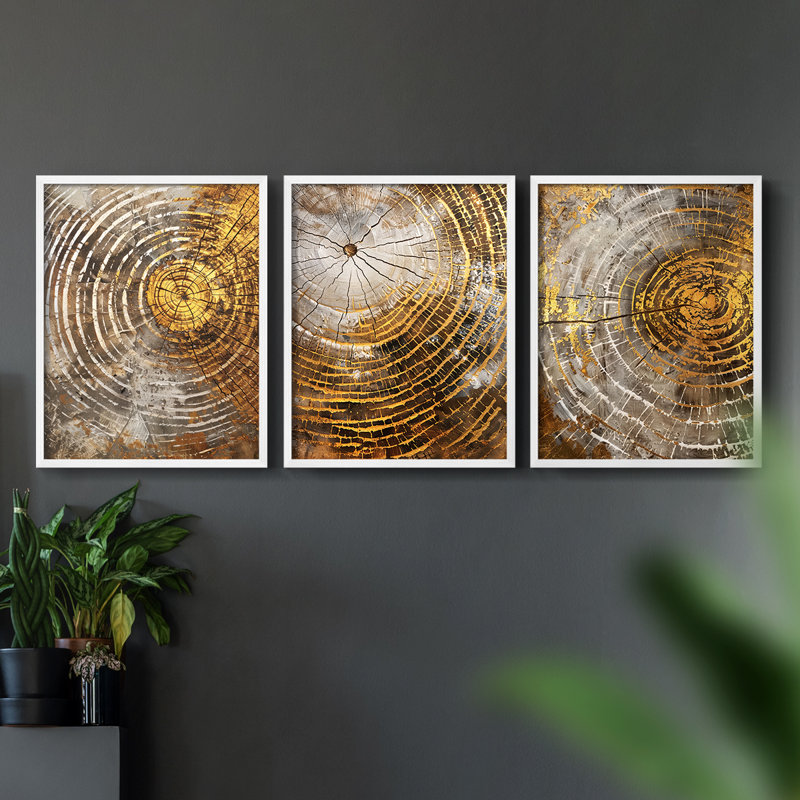 Série abstraite XLVI - ensemble de 3 estampes numériques encadrées - prêt à être accroché, White Framed, H 10 po x l 8 po