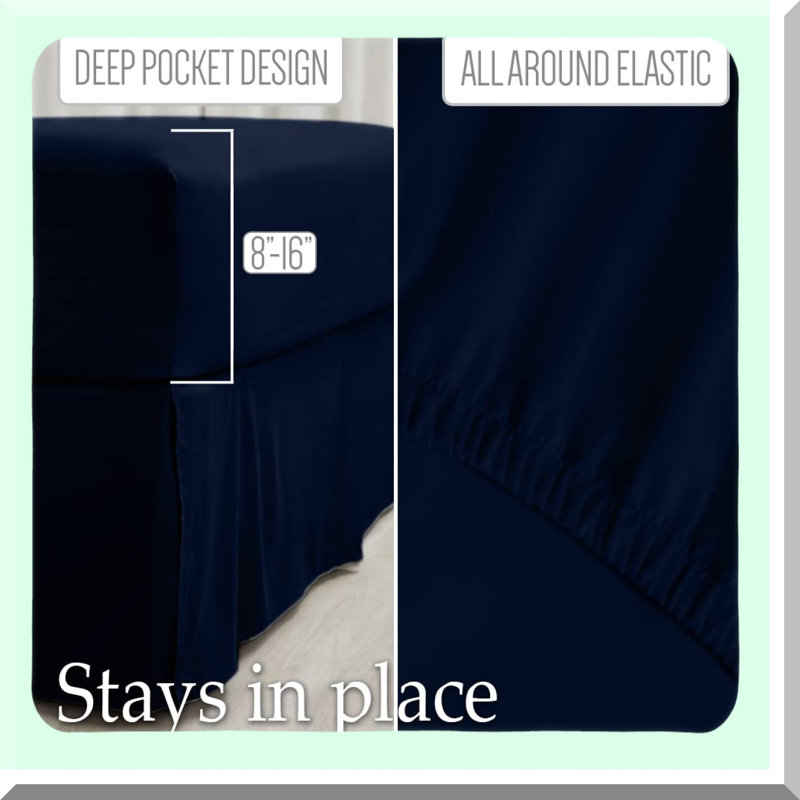 Luxury Navy Blue Microfiber Bedding Set - Deep Pocket Twin Sheets & Pillowcase, Breathable Wrinkle & Fade Resistant, Easy Care Machine Washable Linen