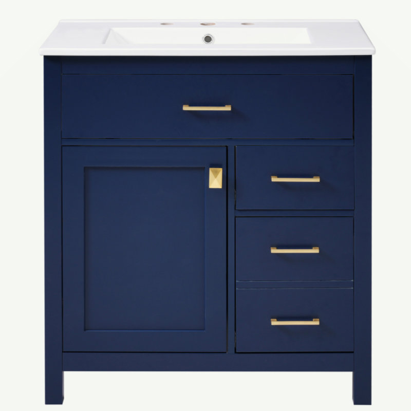 Meuble-lavabo de 30 pouces avec lavabo en céramique et beaucoup de rangement - le choix idéal pour les petites salles de bain
