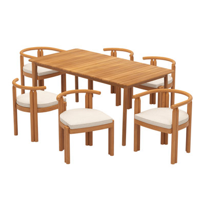 Ensemble de salle à manger d'extérieur 7 pièces (4 pièces sans accoudoir + 2 pièces avec accoudoirs et 1 table)