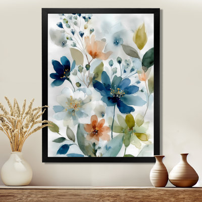 Watercolor Blue And Orange Wildflower Fields In France - Wildflowers Wall Art, Blue Floral Canvas Print