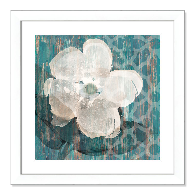 Crème de fleur - peinture encadrée, Cadre blanc, H 25 po x l 25 po x P 1,25 po