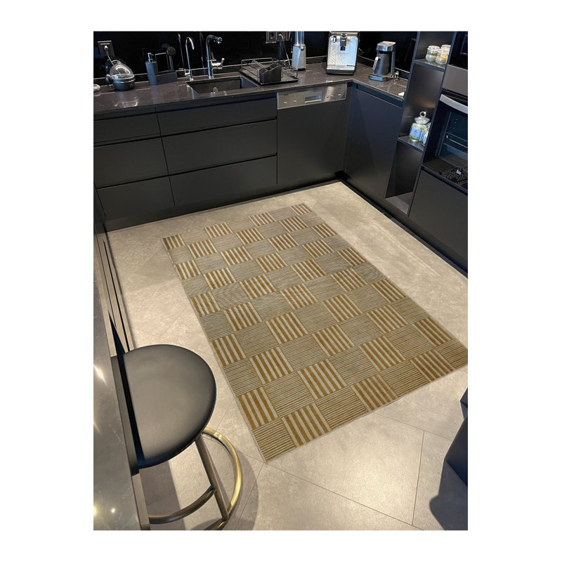 Tapis décoratif lavable à la machine beige, Tapis de couloir 4 pi 11 po x 9 pi 10 po