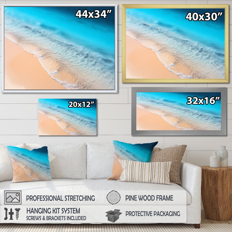 Vagues tropicales vue aérienne IV - plage et océan, art mural, Toile tendue, H 24 po x l 32 po x P 1 po