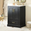 Meuble-lavabo de 24 pouces avec lavabo en céramique, tiroir standard, deux portes à fermeture en douceur, pied en bois massif et poignées en alliage de zinc pour l'organisation Mécanisme autoportant moderne de 24 po, tablettes doubles divisées