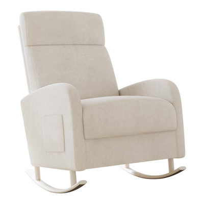 Earleane Upholstered Rocking Chair with High Backrest and Side Pockets by Ebern Designs