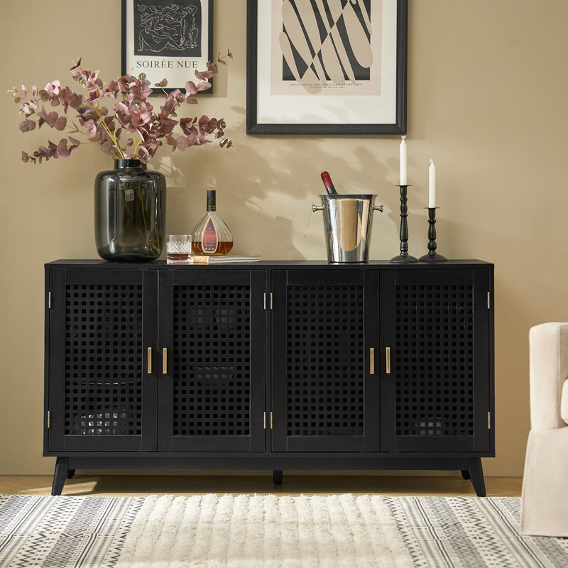 Modern Berenika 58" Wide Sideboard with Latticework Doors, Black