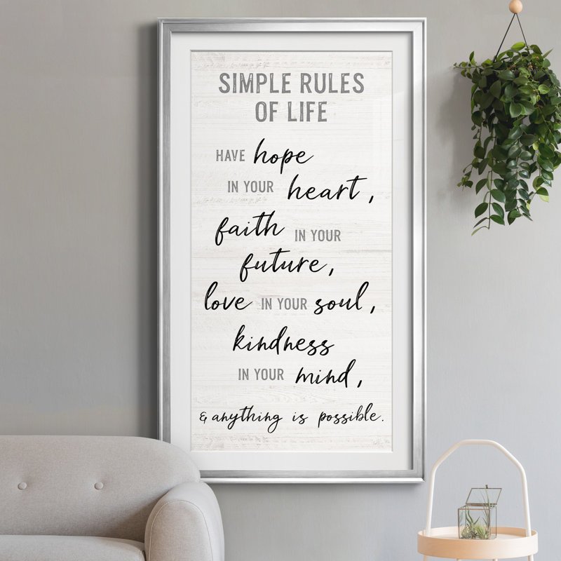 Simple Rules Of Life - Impression, Argent, H 14,5 po x l 26,5 po x P 1,5 po