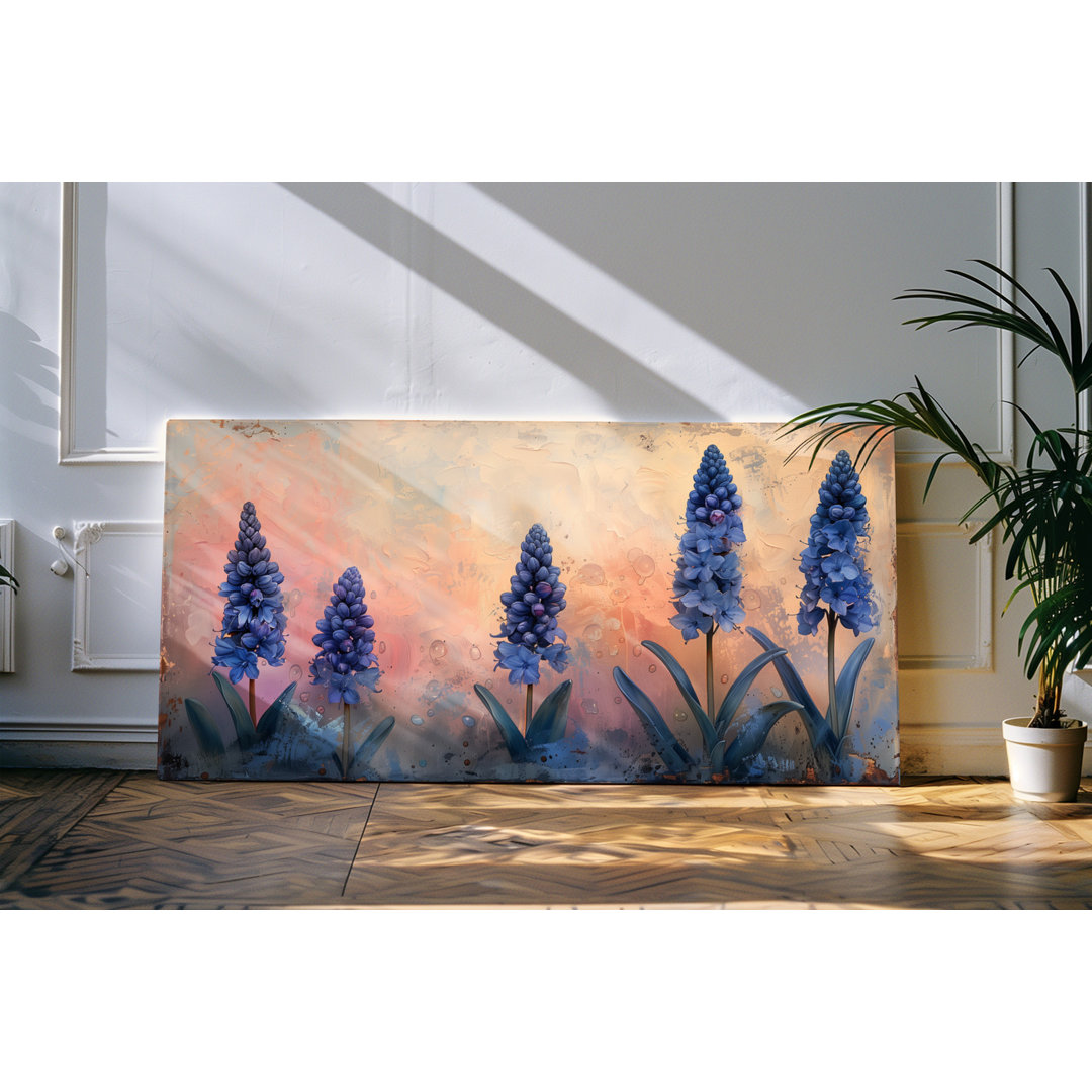 Wandbild 120x60cm Blaue Blumen Blüten Kunstvoll abstrakter Hintergrund