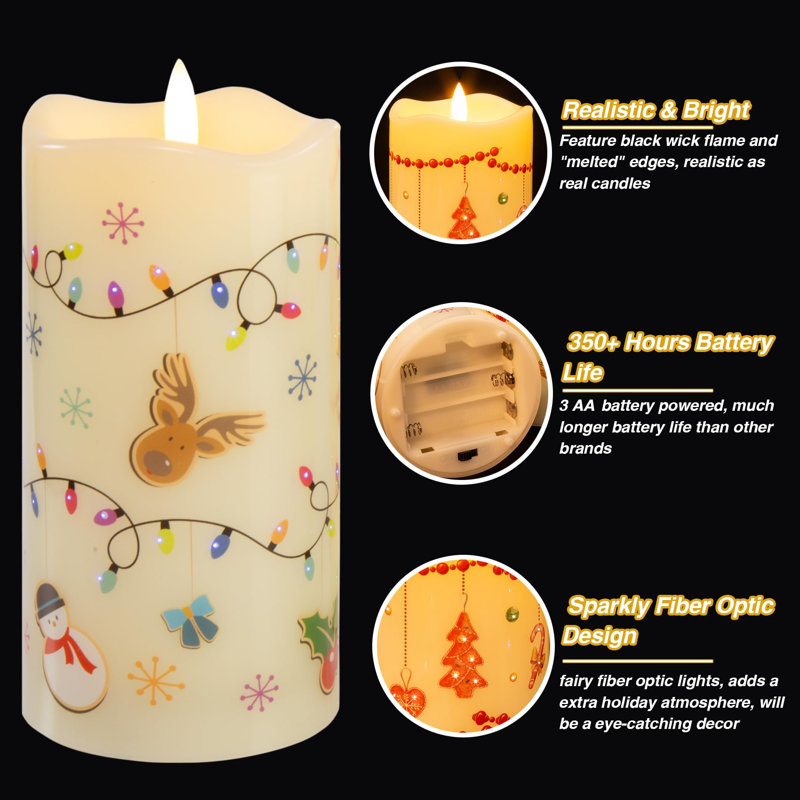 Set of 3 Flickering Battery-Operated Colourful LED Candles