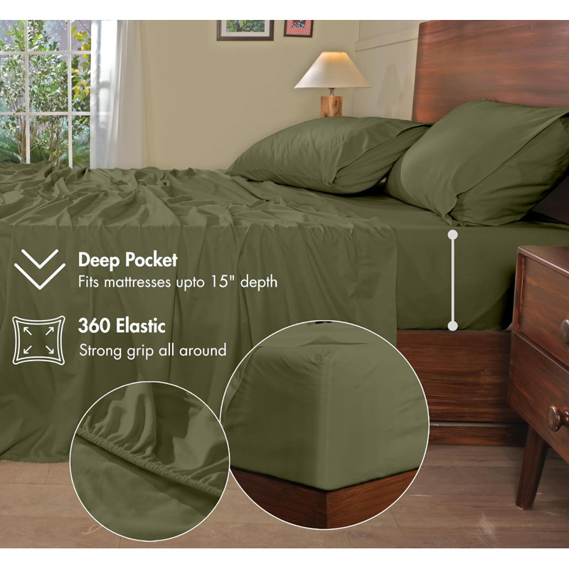 RUVANTI Flannel Sheets Twin Size, Snow White, 3 Pcs Bedding Set, Lit simple, Olive olive