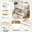 Lit superposé avec garde-corps en forme de maison, tablettes de rangement et tiroirs-739834497