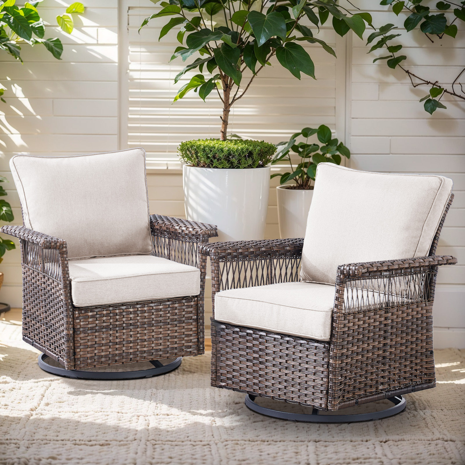 Belord All Weather Wicker Outdoor Rocker Swivel Patio Chair with Cushions  (Set of 2) Reviews Wayfair