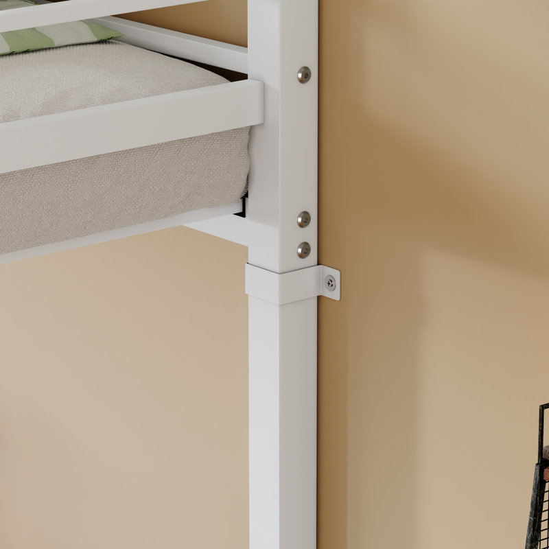 Lits métalliques modernes avec rangement, barrière de sécurité haute, lits jumeaux superposés pour enfants, Blanc