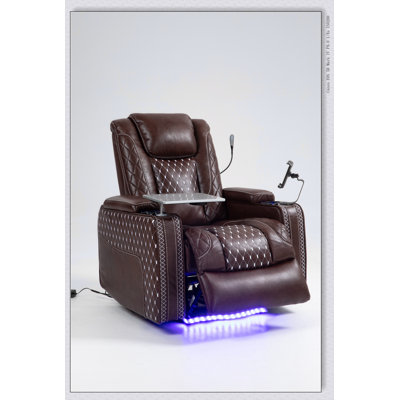 Fauteuil inclinable Power Zero Gravity avec fonctions multifonctionnelles - Accoudoirs de rangement et porte-gobelet - Table pour ordinateur portable et porte-téléphone - Lampe de lecture et DEL - Inclinaison infinie pour le salon et le bureau