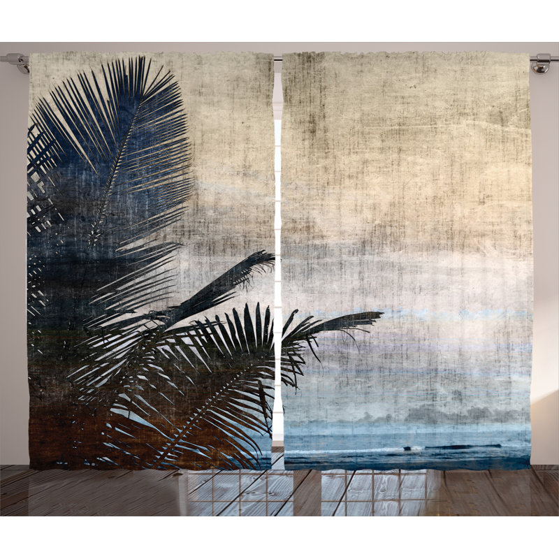 Palm Tree Leaves Graphic Print Semi-Sheer Rod Pocket Curtain Panels, 54" W x 90" L