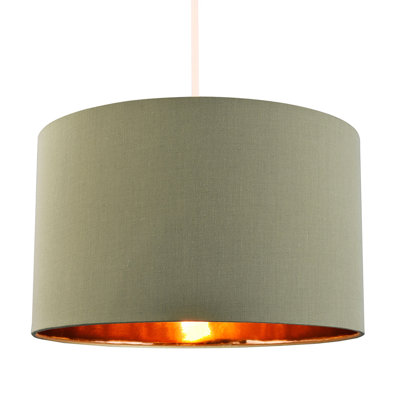 Olive Green Cotton Floor/Pendant Lampshade With Shiny Copper Inner By