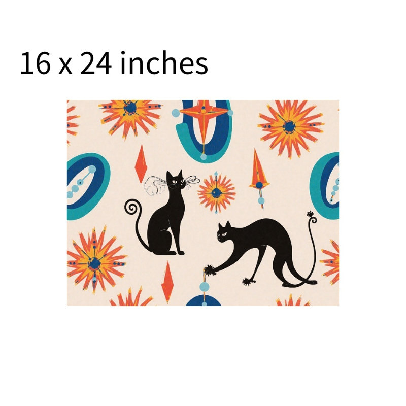 Tapis noir pour salle de bain Cat & Starburst, 16 x 24