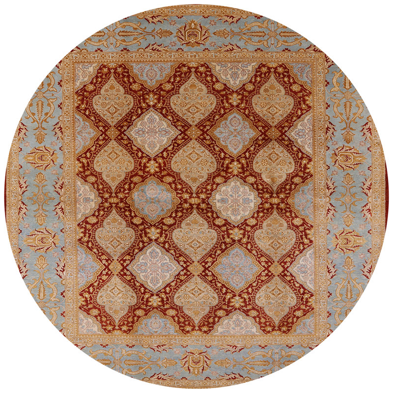 Tapis beige / rouge / bleu clair Skogh Southwestern, Rond 7 pi