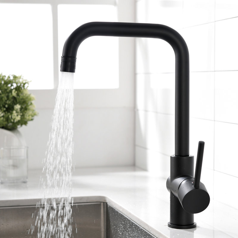 Robinet de cuisine noir mat à 1 trou avec finition pour installation à la maison