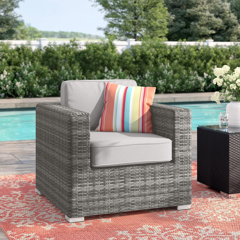 Melanie Fully Assembled Patio Chair with Cushions, Olefin Gray, Mixed Gray
