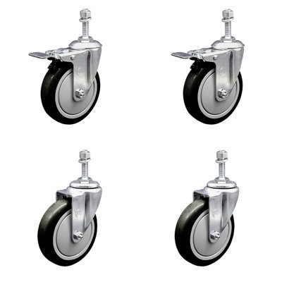 5 Inch Polyurethane Swivel 3/8 Inch Stem Caster Set 2 Total Lock Brake SCC