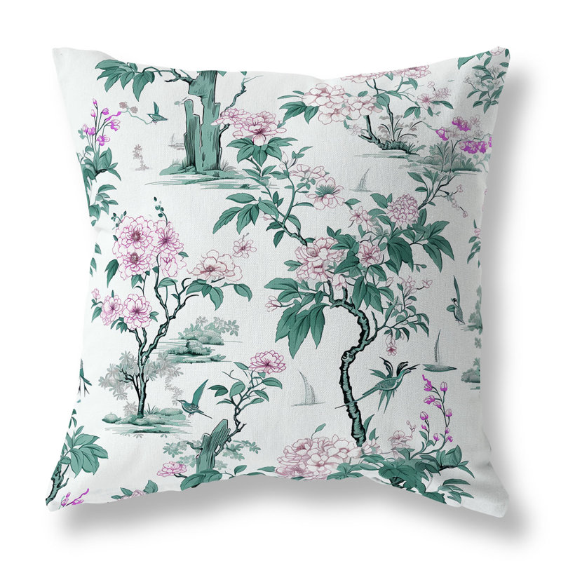 Floral Square Cushion, 41cm H x 41cm W, Green/Pink Floral