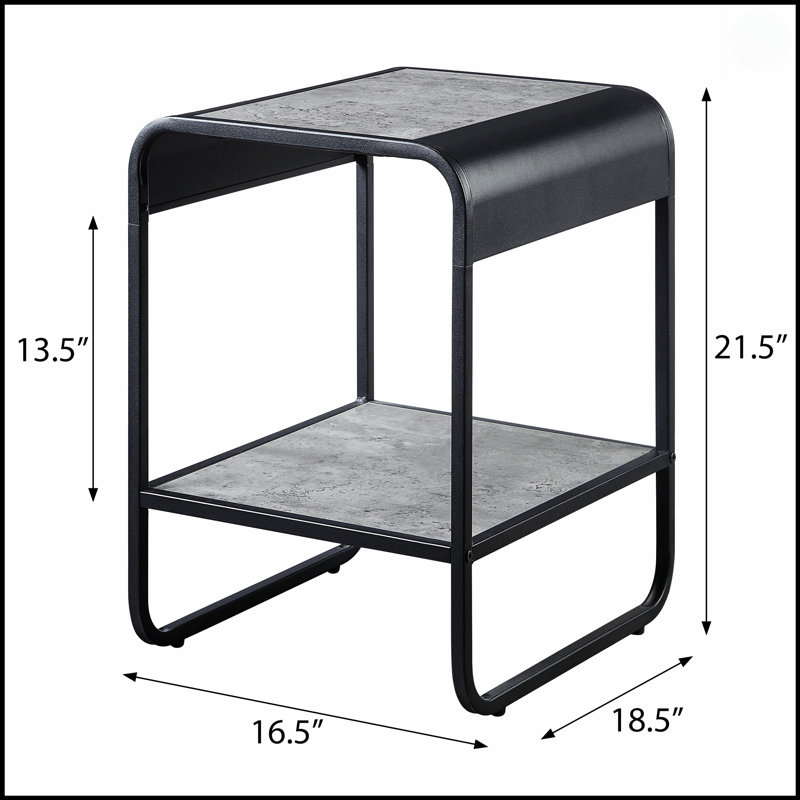 Élégante table de bout à 1 tablette en béton gris et noir avec bords courbés et rangement spacieux pour les espaces de vie modernes