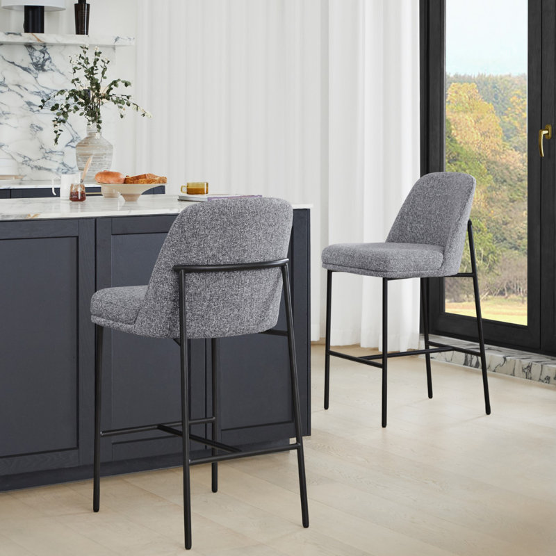 Angelick Upholstered Counter Stool with Metal Frame, Gray, Black