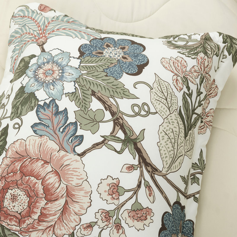 Sydney Microfiber Reversible Comforter Set 7Pc, Full/Queen Comforter, 4 Sham, 2 Dec. Pillow, Green/Blue Floral