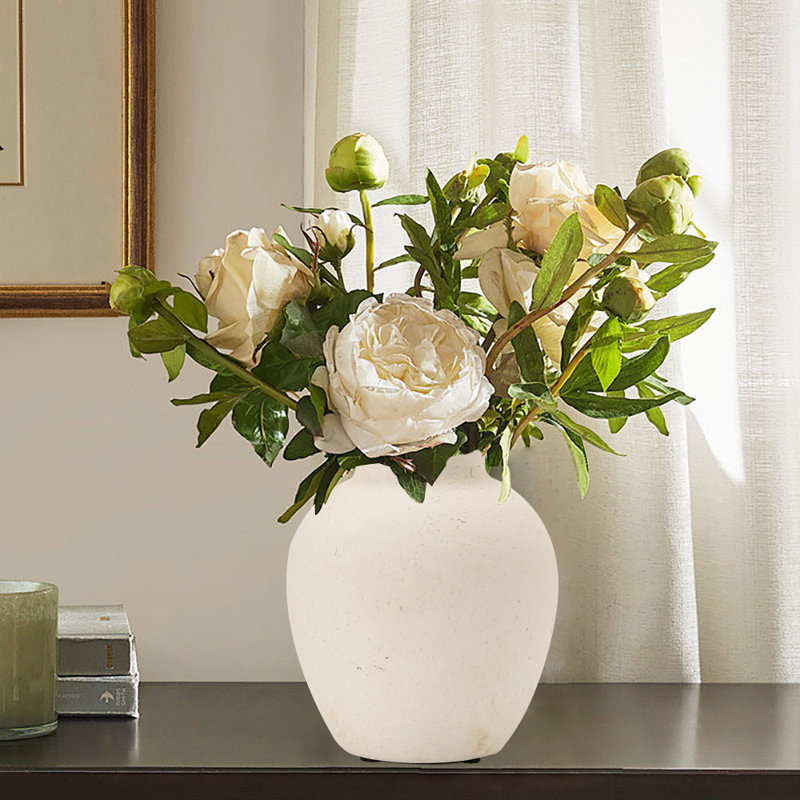 Vase en terre cuite, vase à fleurs décoratif pour la maison, Beige