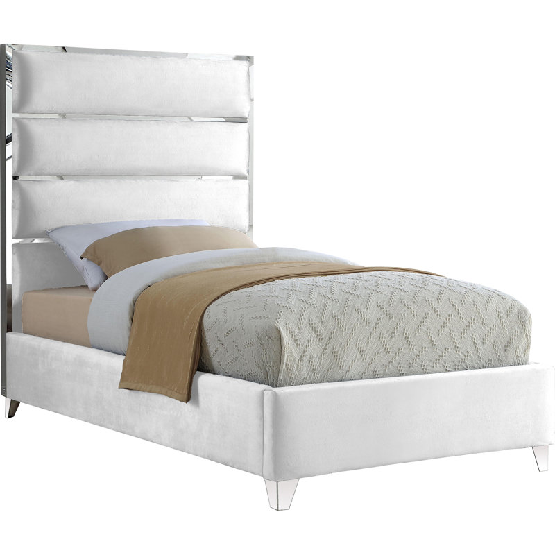 Dietz Upholstered Platform Bed, White Velvet, Twin