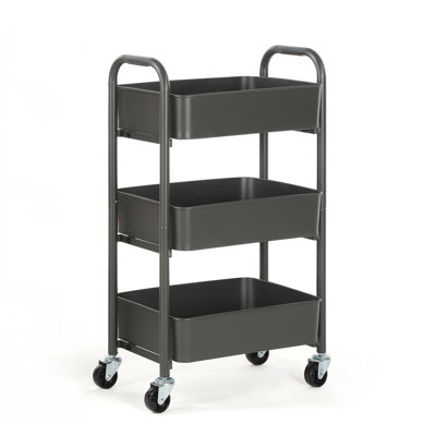 3-Tier Under Desk Mobile Utility Cart with Metal Storage Organizer