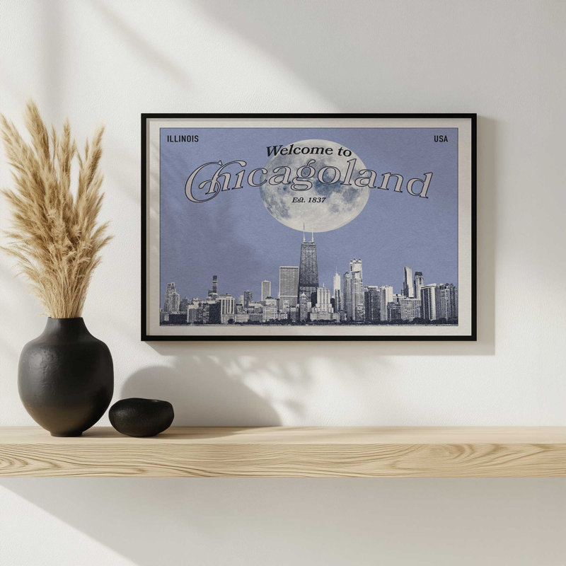 «Welcome to Chicagoland Skyline» par Deny Designs, reproduction d'art, 18 x 24, Impression encadrée, Doré
