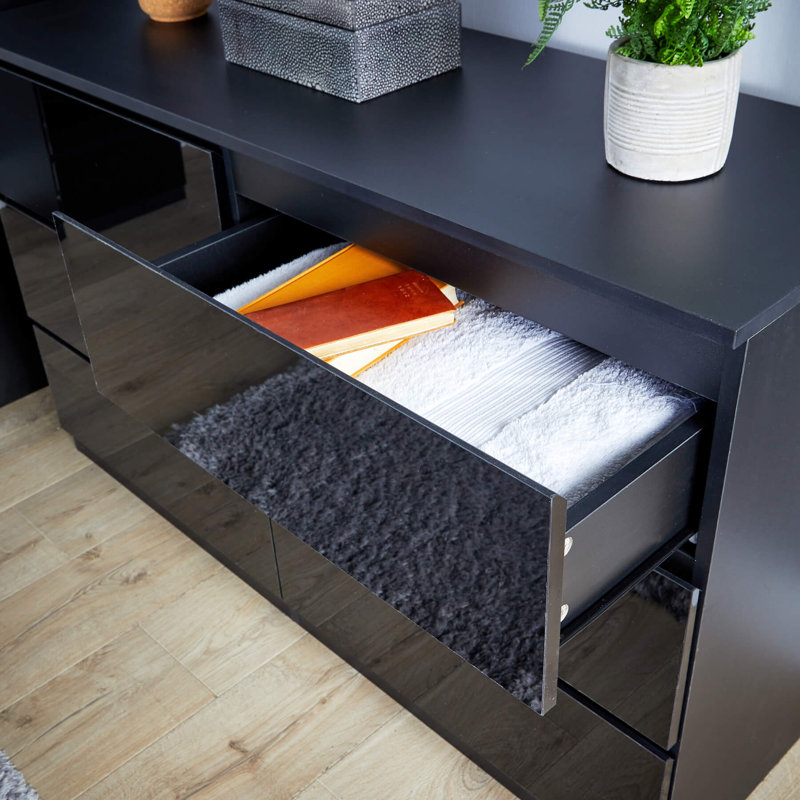 Rishin 6 Drawer  High Gloss Chest Storage Unit, Black