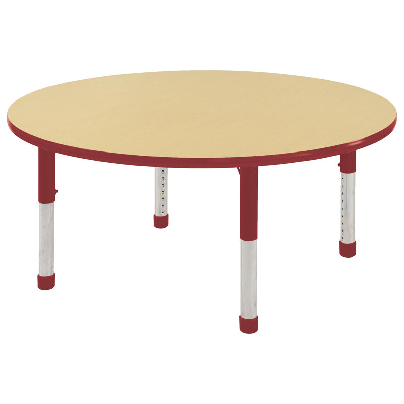 Table ronde à hauteur réglable, H 24 po x L 60 po x l 60 po, Érable / rouge, Épais