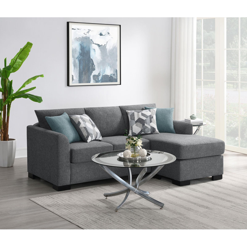 Bevis Upholstered Sleeper Sectional Chaise Sofa Grey, Light Gray
