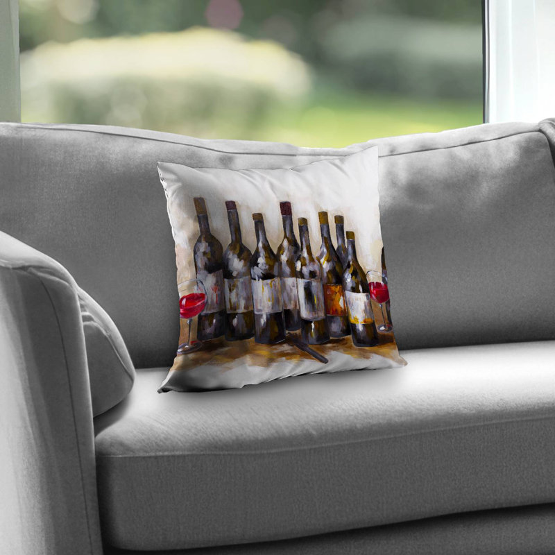 Red Wine Kitchen Food Poly Twill Throw Pillow – Poly Twill Throw Pillow with Insert, Double-Sided Print
