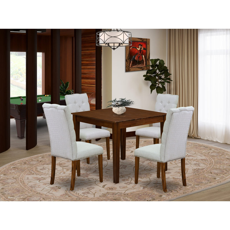 5 Piece Dining Room Furniture Set Consist of a Square Dining Table and 4 Upholstered Parson Chairs, Antique Walnut