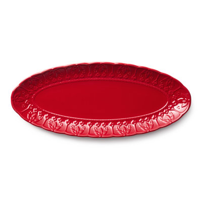 Provence 18" Embossed Fish Platter – Vintage French stoneware Serving Tray with Raised Design – Rustic Yellow Glazed Stoneware Seafood and Entrée Platter