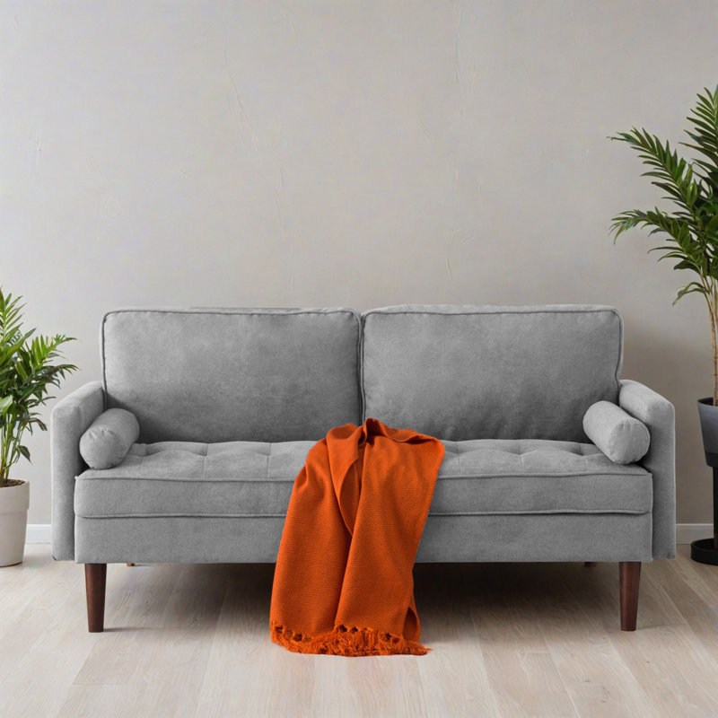 65.02" Upholstered Square Arm Sofa For Living Room, Light Gray