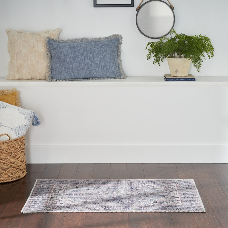 Machine Washable Oriental Gray Area Rug, Runner 2' x 6'
