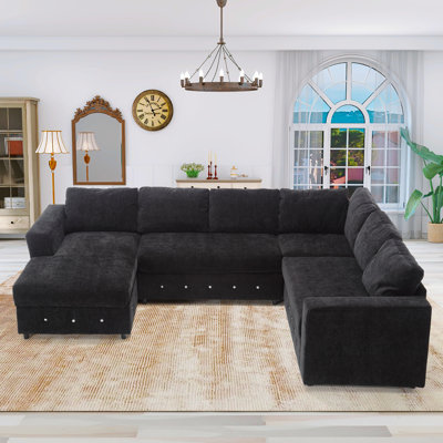 Praylow 110.75"W LAF U-shape Chenille Sectional, Storage Chaise
